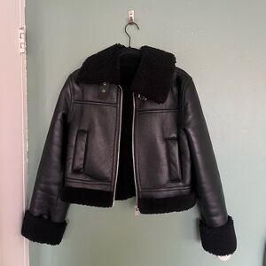 Cropped Shearling Leather Jacket